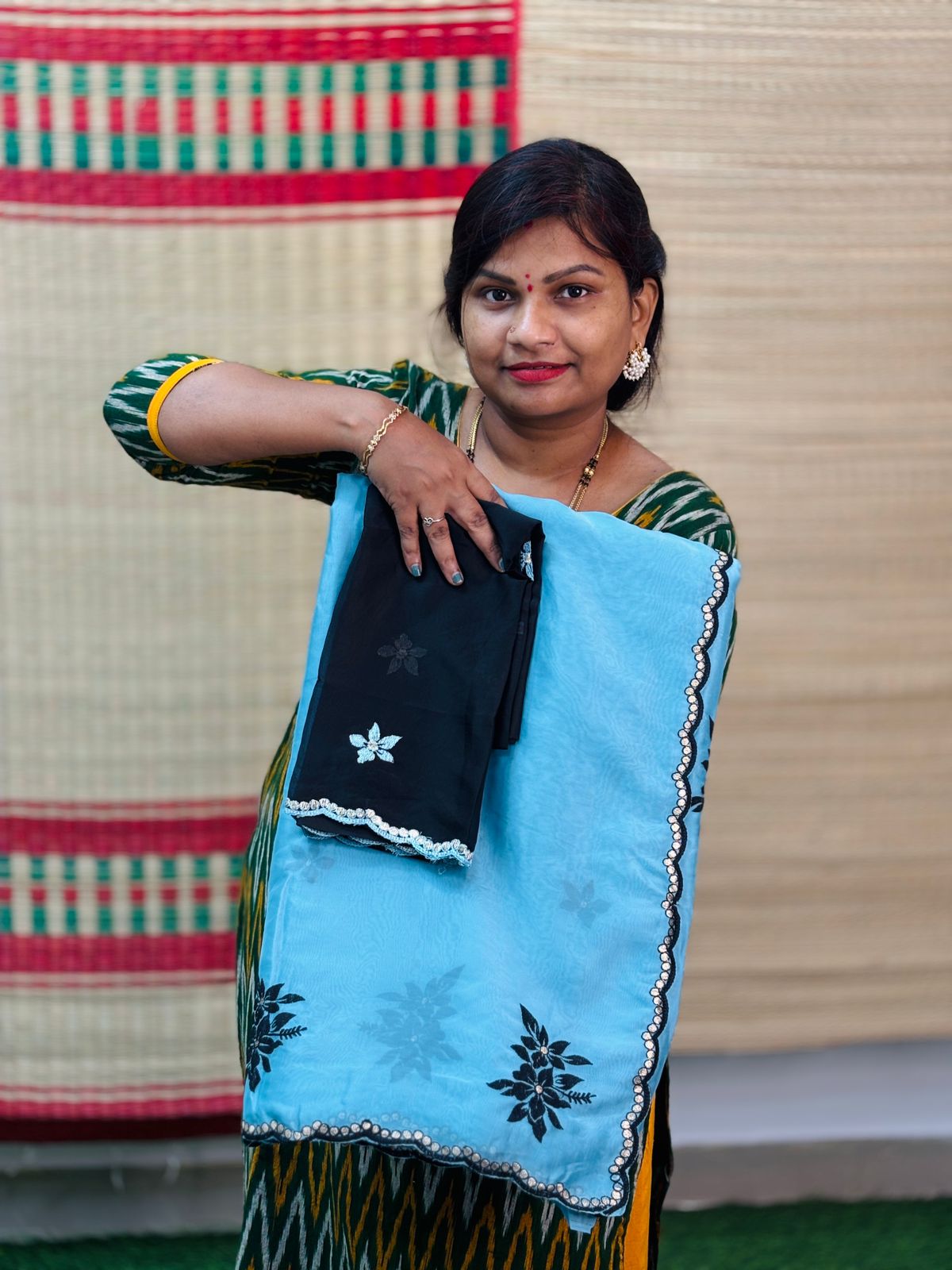 Rangoli georgette with floweral cutwork