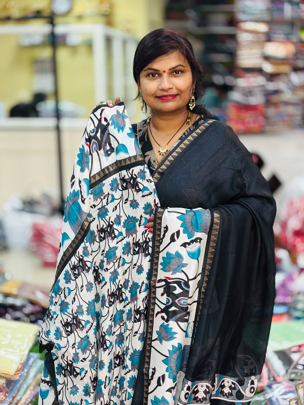 Mangalagiri Pichwai Georgette Saree Black