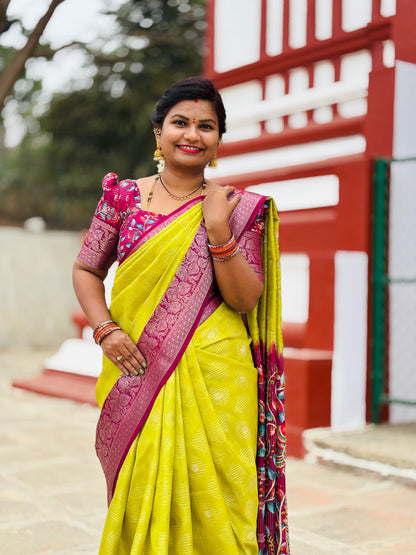 Parrot Green Moonga Kanchi silk