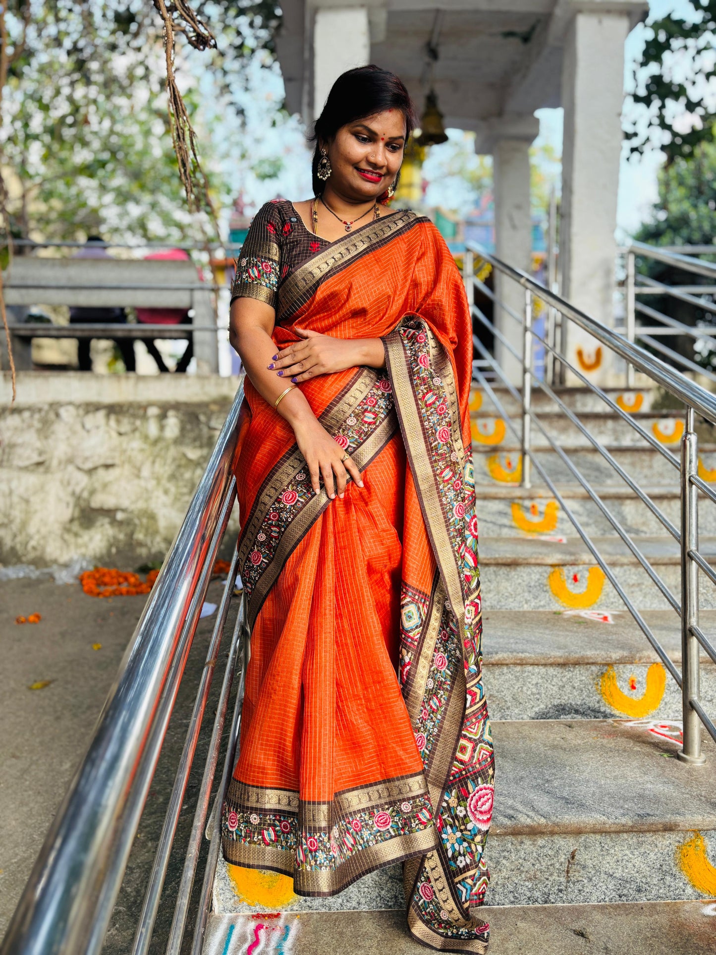 Rust Orange Kanchi Silk Saree
