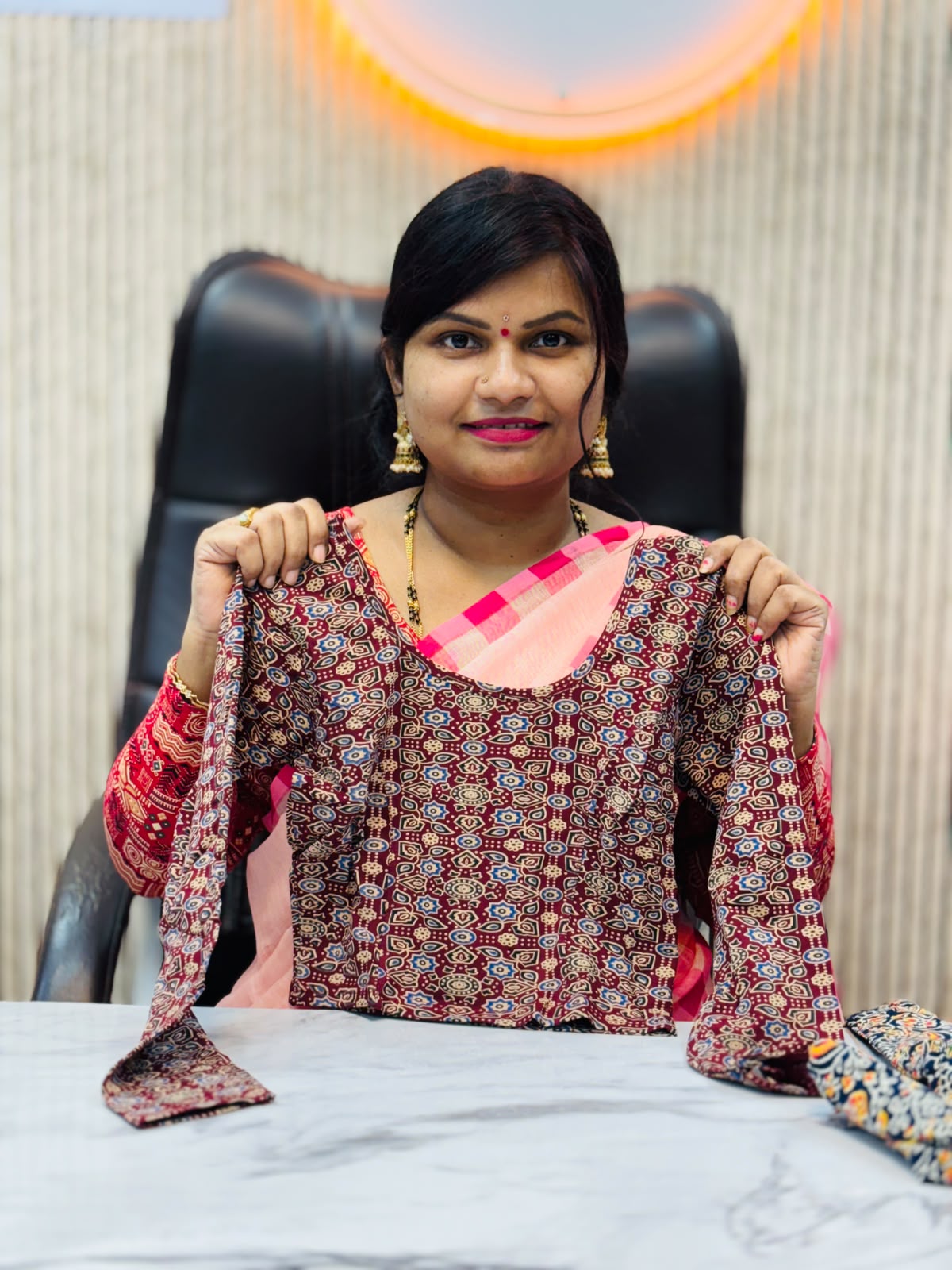 Kalamkari Readymade Blouse – XL Size (Elastic)
