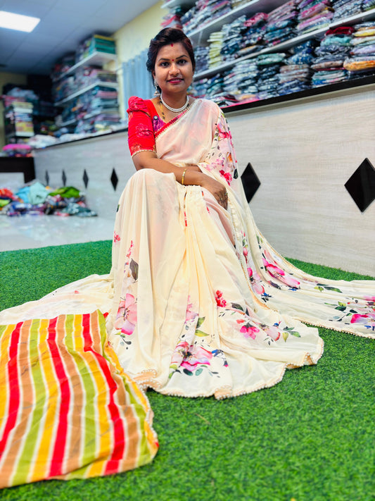 Georgette floweral pearl borders