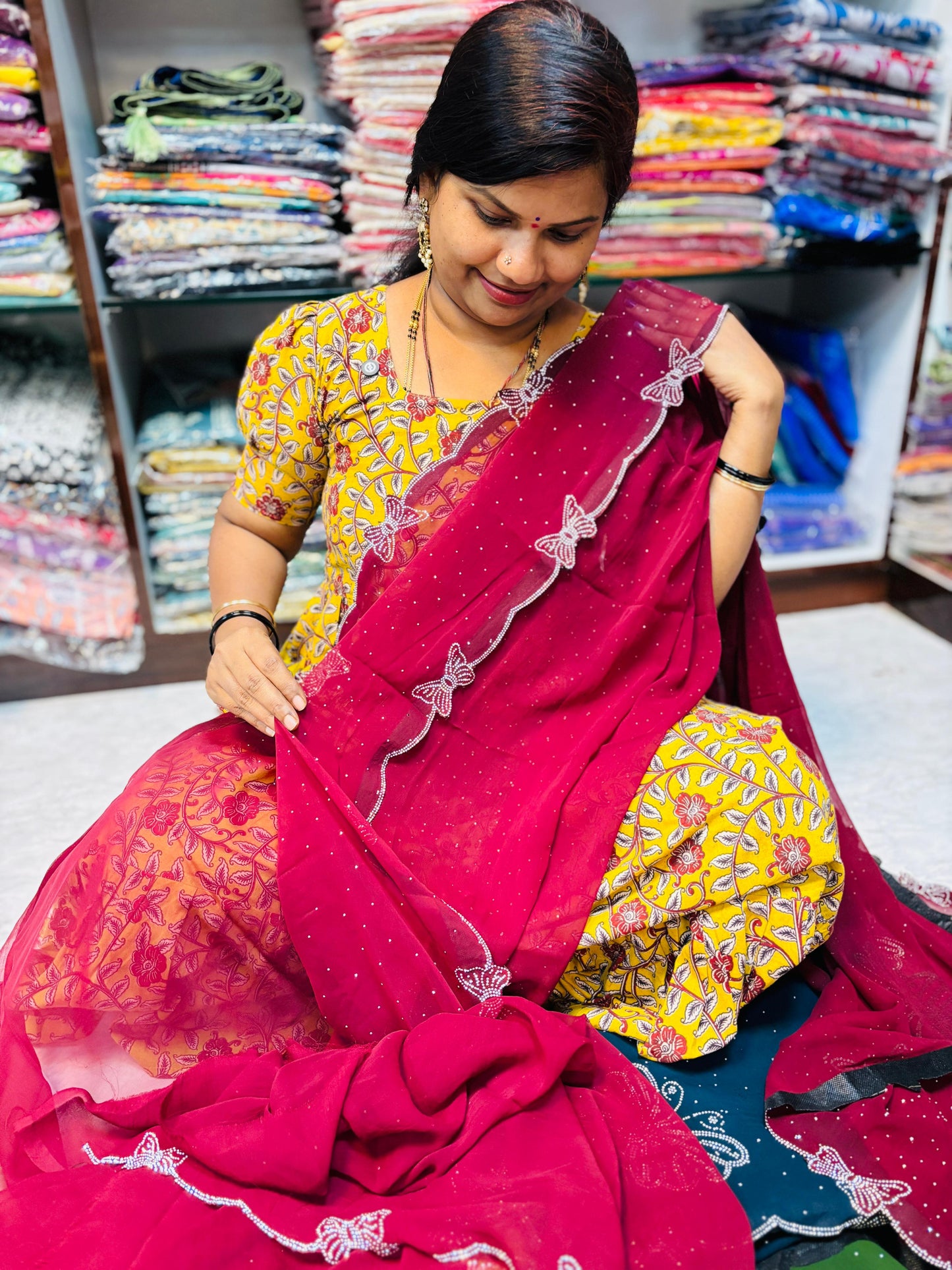 Butterfly space chiffons maroon