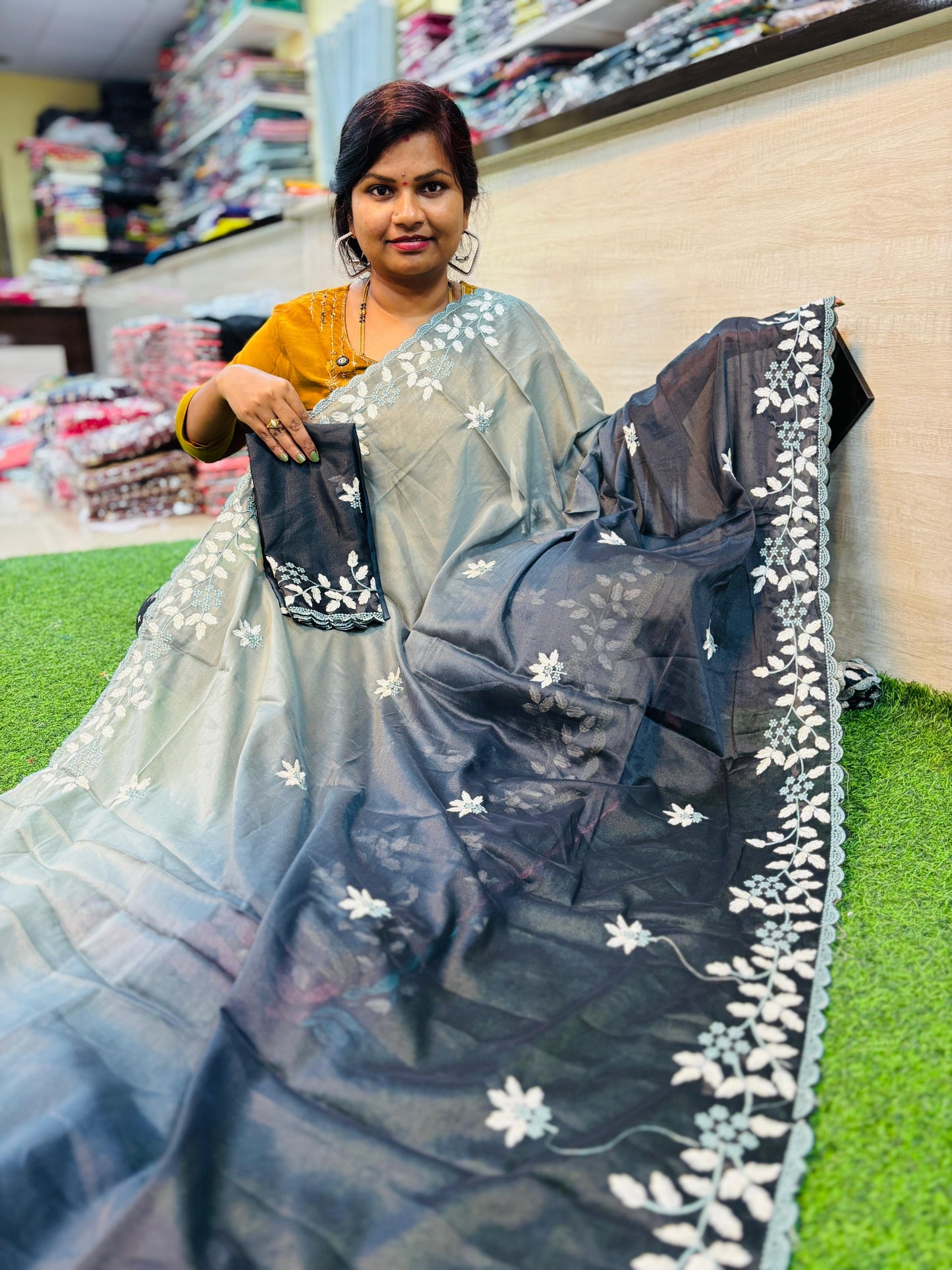 2D space silk with Embroidee cutwork