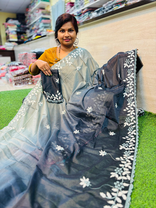 2D space silk with Embroidee cutwork