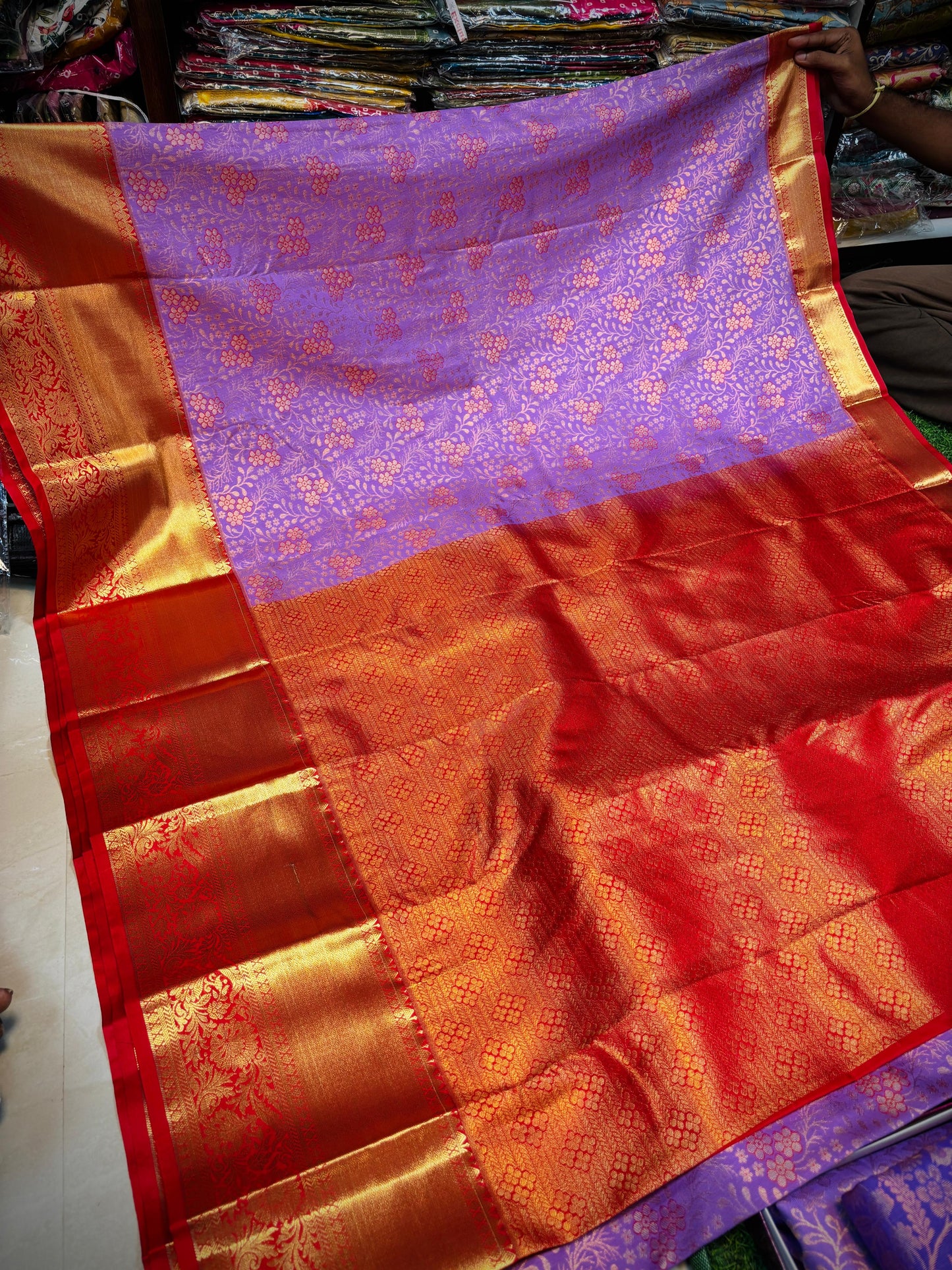 Lavender with red Kanchi sarees 5
