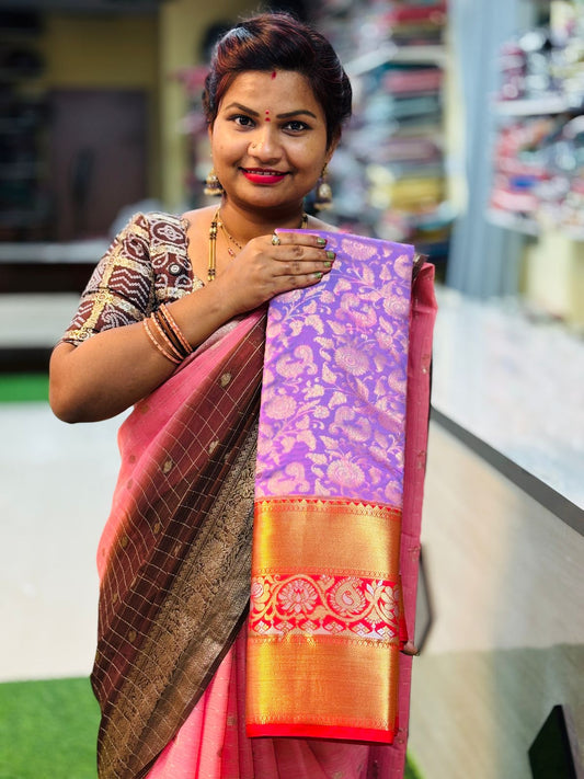 Lavender with red Kanchi sarees 13