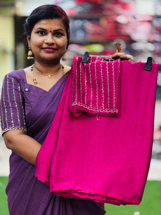 Plain Space Designer Sarees
