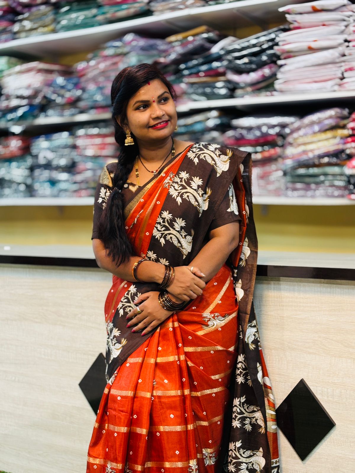 Uppada Rust Orange Saree