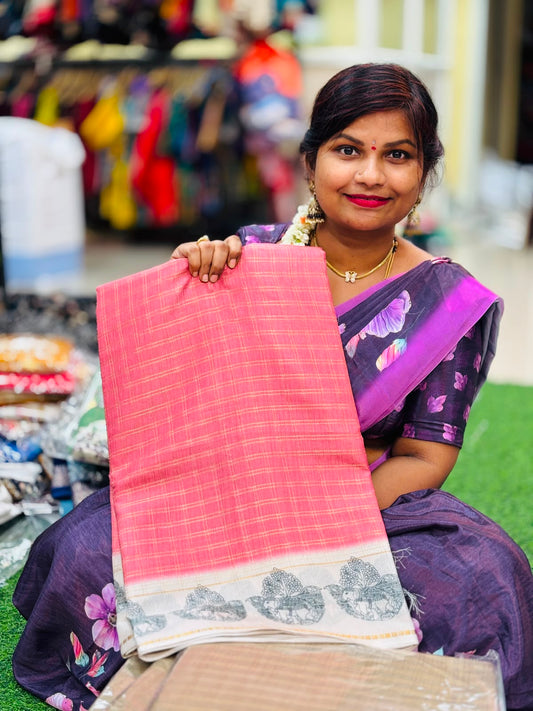 Kalamkari Crepe Checks Saree