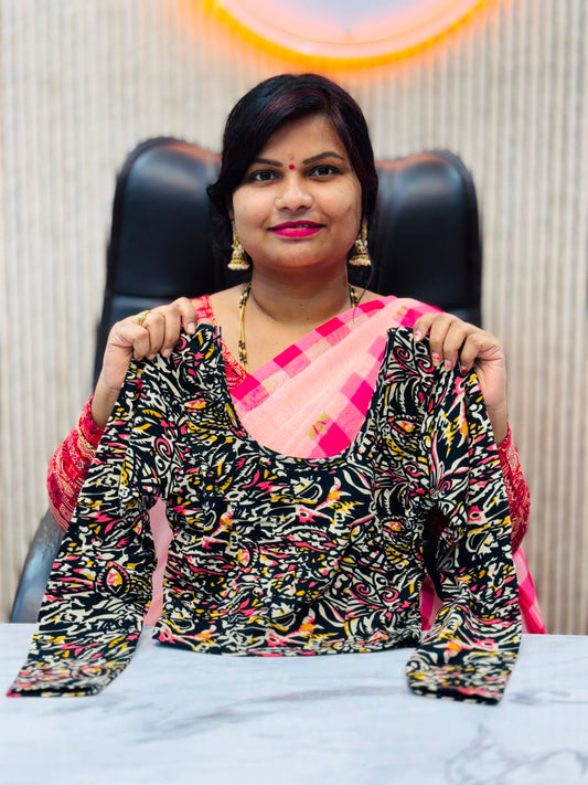 Kalamkari Readymade Blouse – XL Size (Elastic)