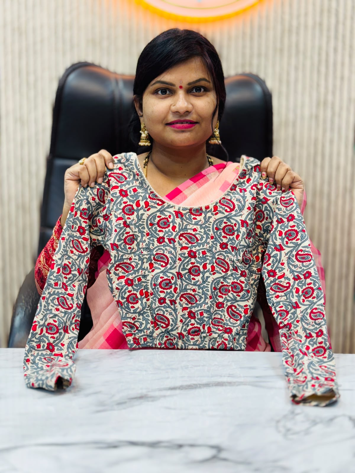 Kalamkari Readymade Blouse – XL Size (Elastic)