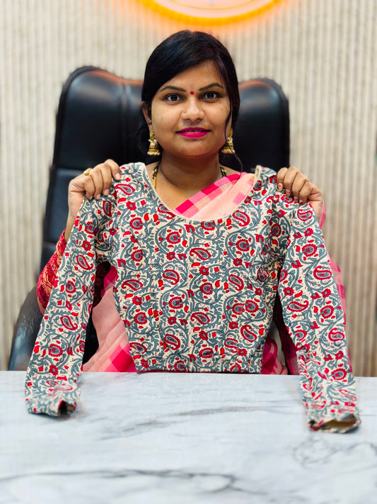 Kalamkari Readymade Blouse – XL Size (Elastic)