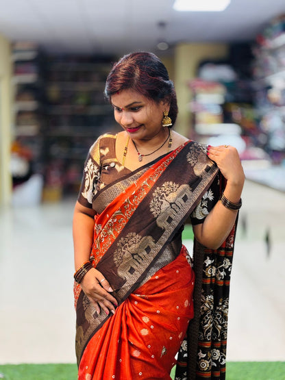 Rust Orange Kanchi Pattu Sarees