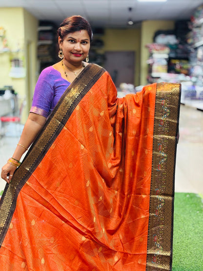 Rust Orange Kanchi silk