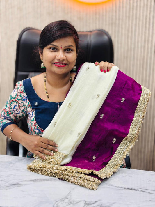 Space Silk Lace Border Saree - Wine