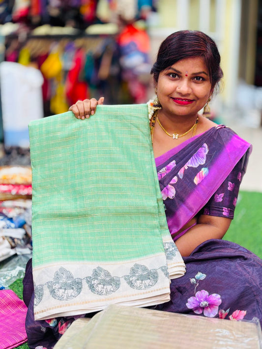 Kalamkari Crepe Checks Saree