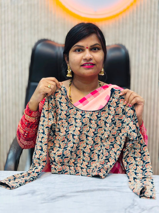 Kalamkari Readymade Blouse – XL Size (Elastic)
