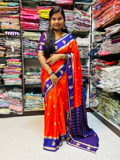 Orange with purple 
Mysore crepe silk