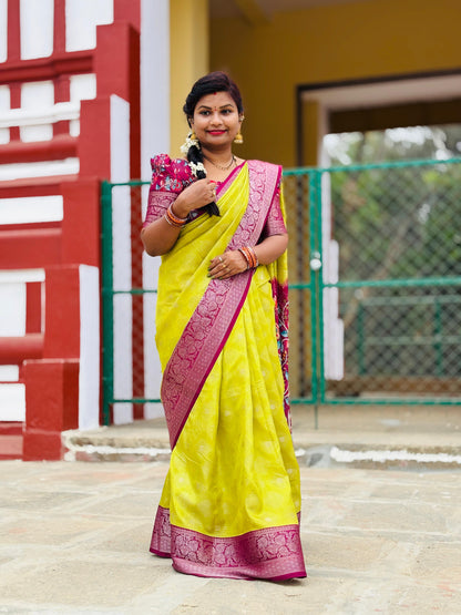 Parrot Green Moonga Kanchi silk