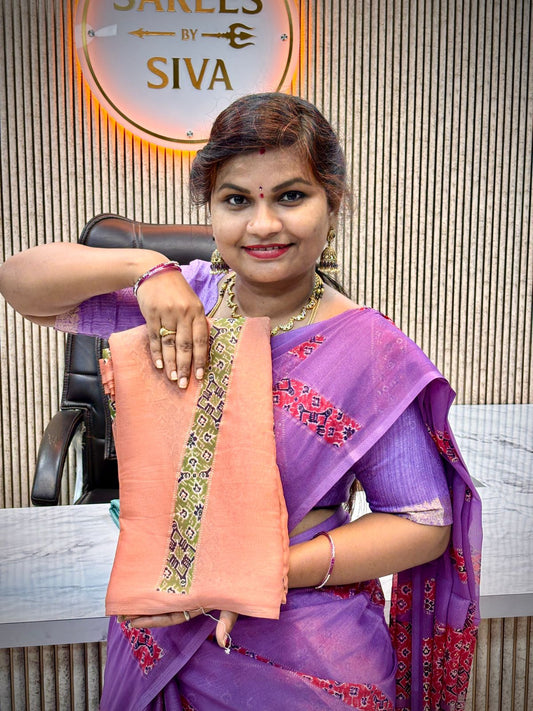 Chiffon Azrak Printed Saree (Peach)