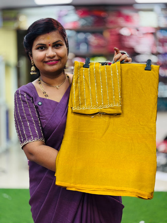 Plain Space Designer Sarees