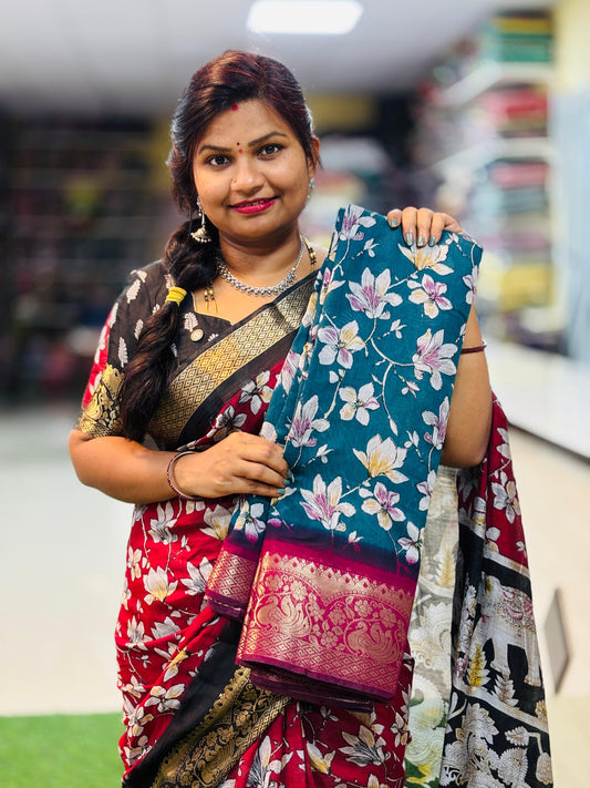 Premium Maheswari silk sarees with Kanchi peacock borders