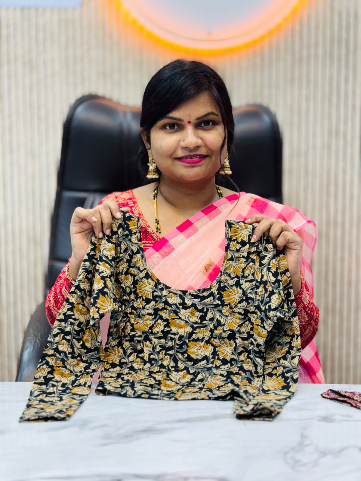 Kalamkari Readymade Blouse – XL Size (Elastic)