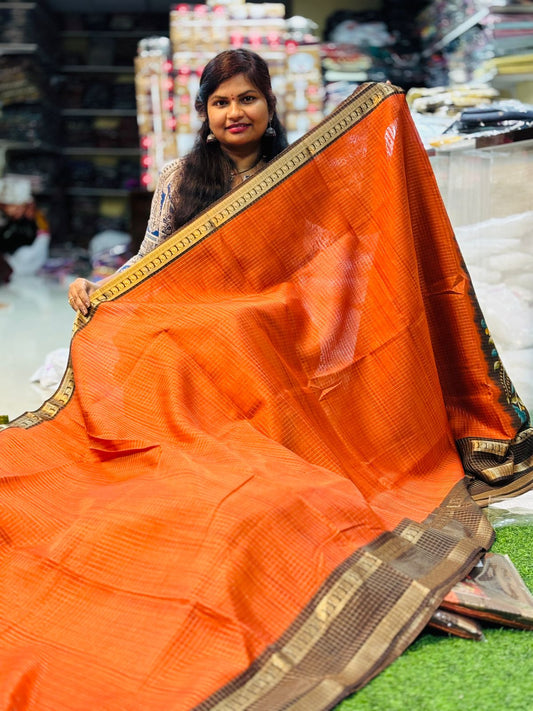 Rust Orange Kanchi Silk Saree