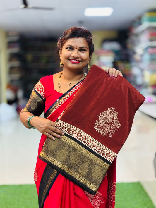 Rust Premium Crepe Silk Sico Borders