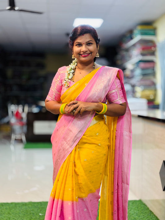 Pink Chinnon Saree
