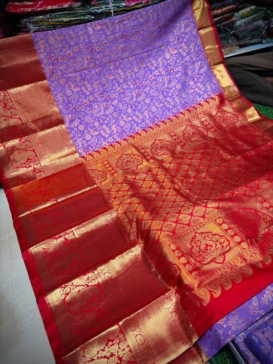 Lavender with red Kanchi sarees 3