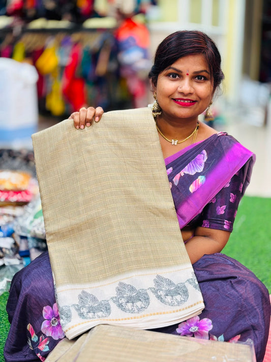 Kalamkari Crepe Checks Saree