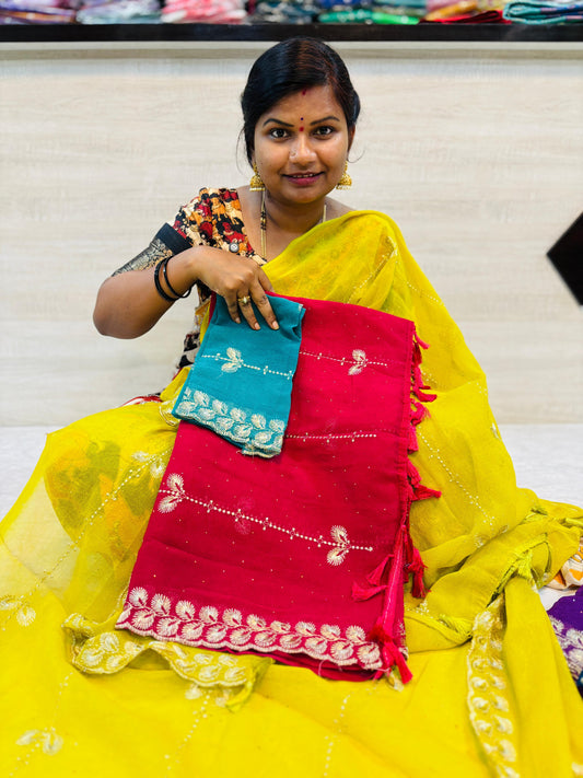 Designer space silk with Embroidery cutwork