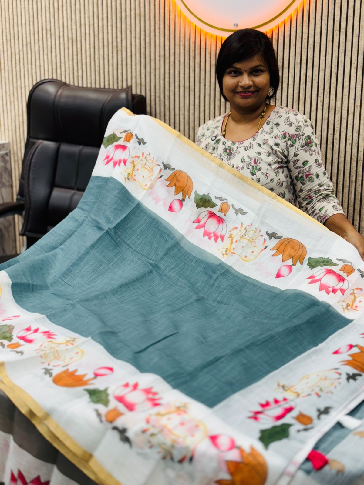 Pichwai Chanderi Lenin cotton